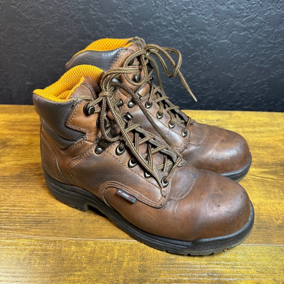 Timberland Pro PowerTrain Alloy Toe Brown Leather Work Boots Mens Size 8.5M - Picture 1 of 6